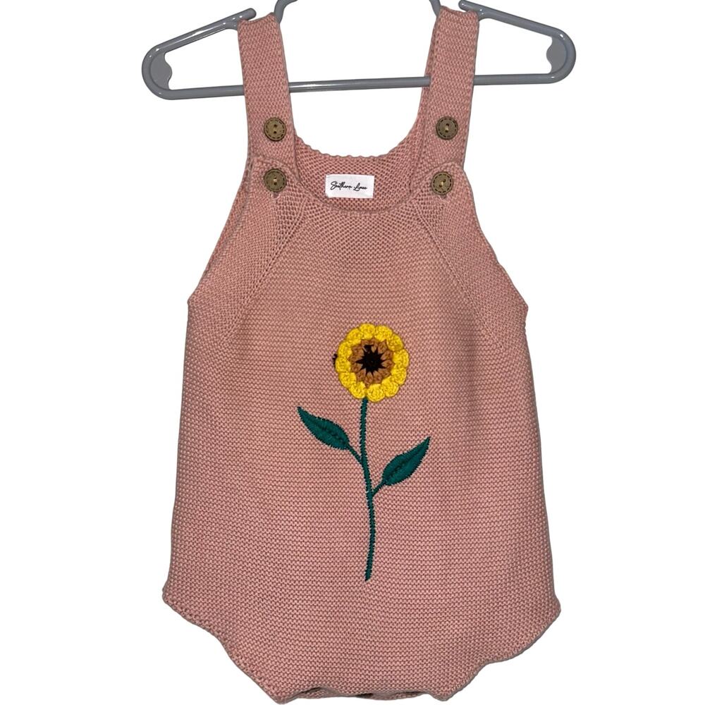 Southern Lace Baby Girls Pink Sunflower Knit One Piece Romper Size 9-12M